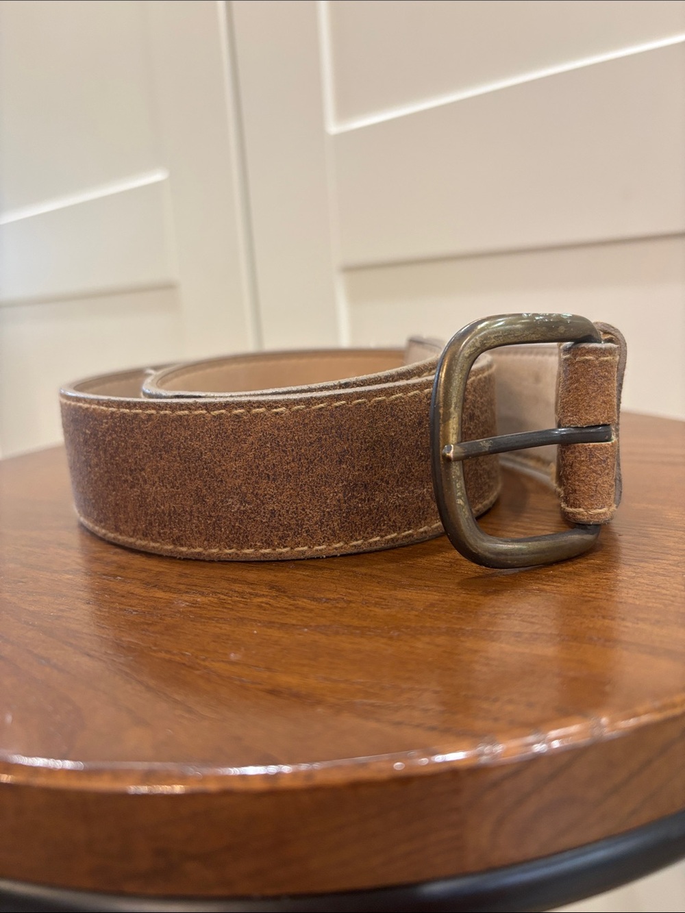 Brown Suede Men’s Belt with Antique Brass Buckle